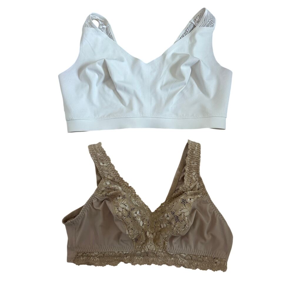 Bundle of Breezies Soft Support Wirefree Bras 1X - White & Tan